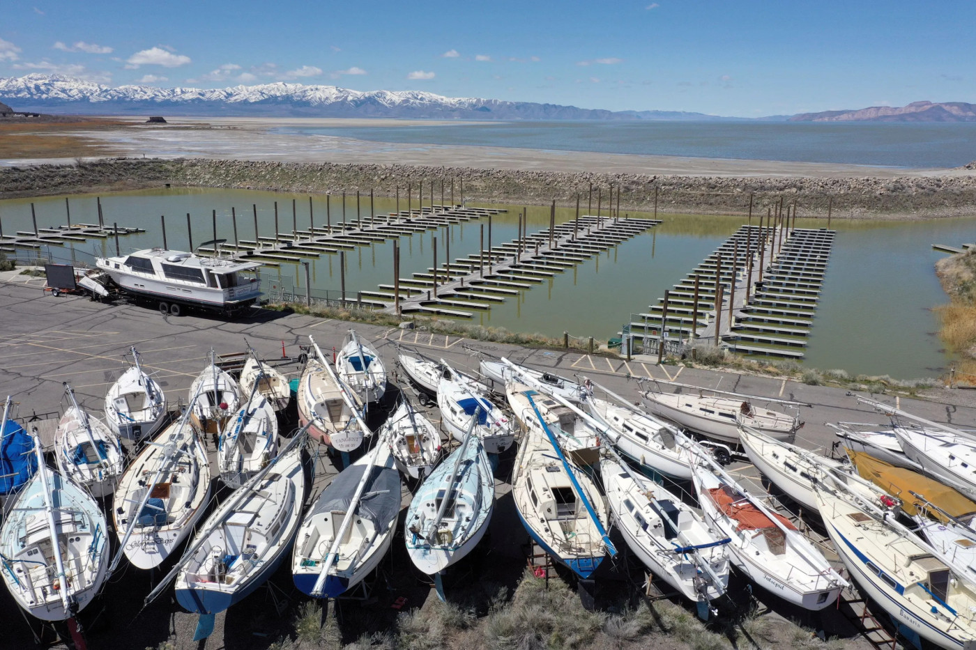 Boats are pictured on land at the Great Salt Lake State Park marina in Magna on Wednesday, April 19, 2023. Rising water levels are making the lake accessible to boats again.Kristin Murphy, Deseret News